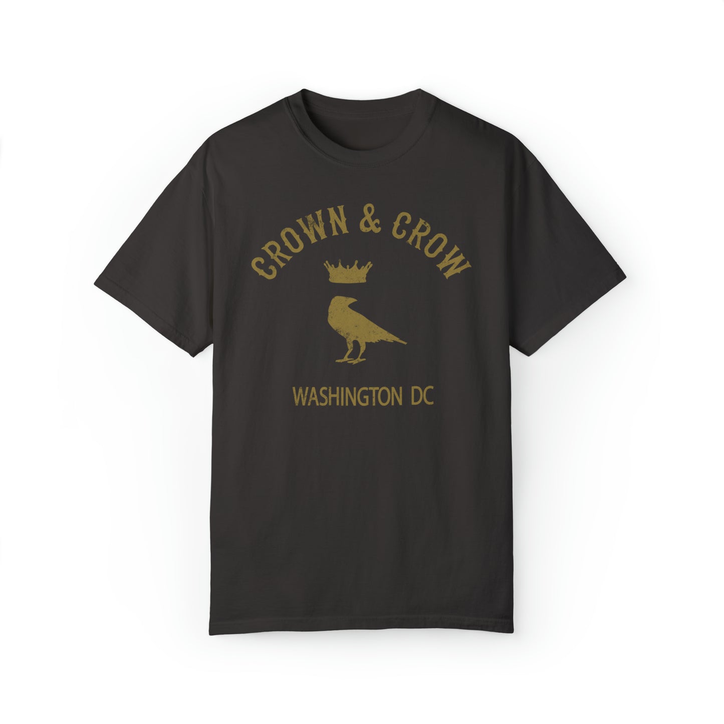 Crown & Crow Gold Logo Mens Garment-Dyed T-shirt