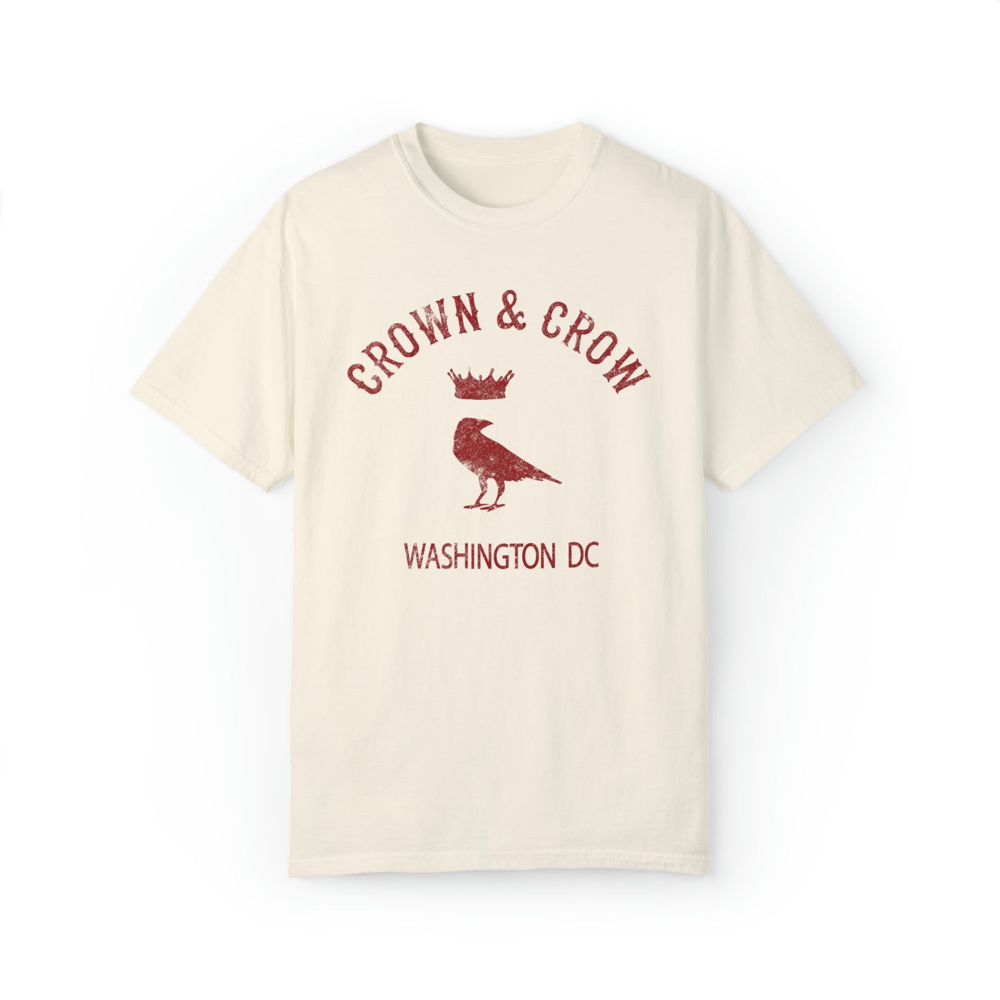 Crown & Crow Red Logo Mens Garment-Dyed T-shirt