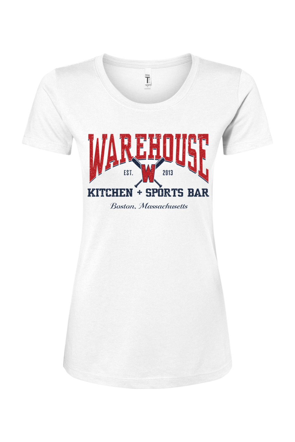 Warehouse Kitchen + Sports Bar Baseball Navy & Red on Cotton Blend T-Shirt - Women's