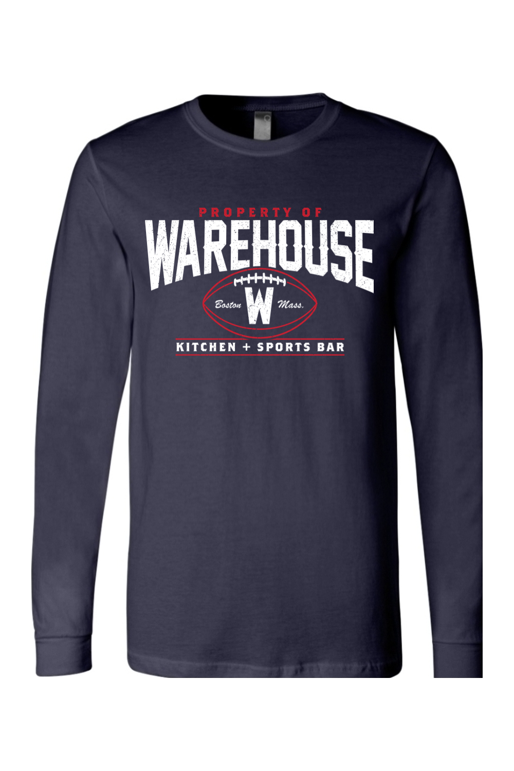Warehouse Kitchen + Sports Bar Football Long Sleeve Cotton T-Shirt - Mens