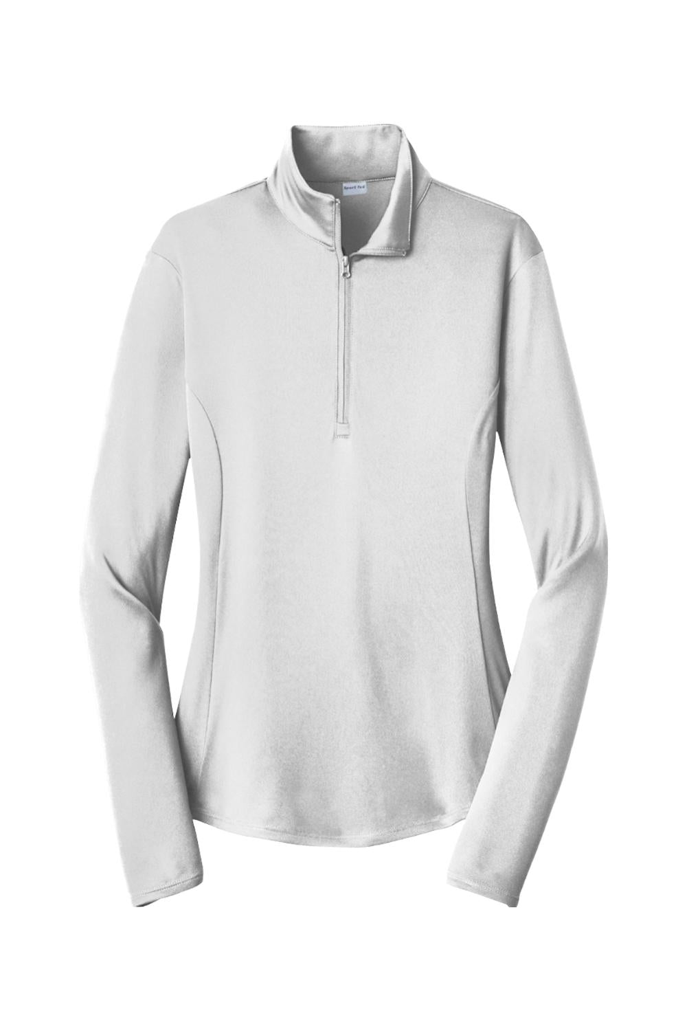Light grey Sport-Tek ladies 1/4-zip pullover in moisture-wicking fabric with a mock neck and fitted silhouette.