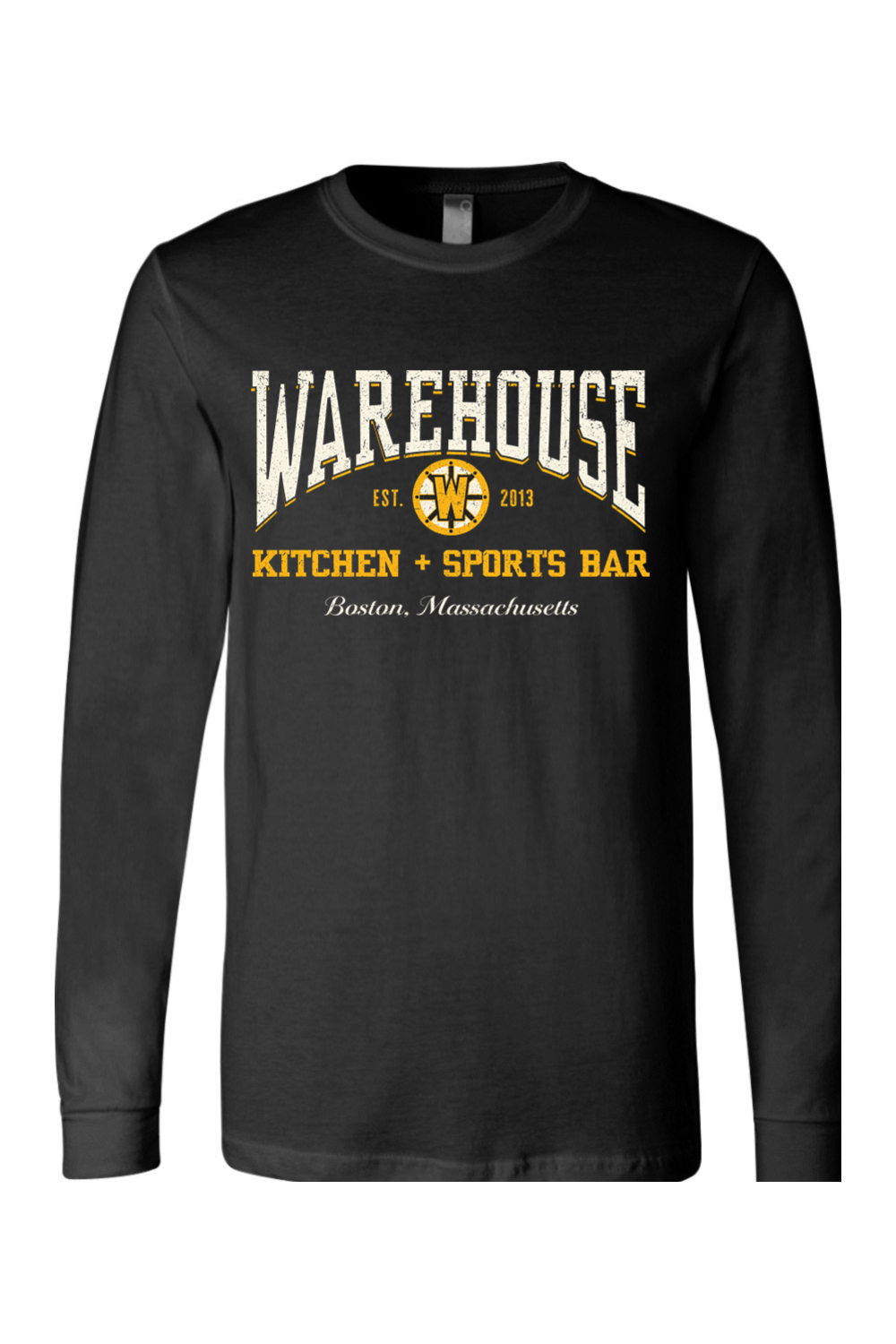 Warehouse Kitchen + Sports Bar Boston Black & Gold Long Sleeve Cotton T-Shirt - Mens