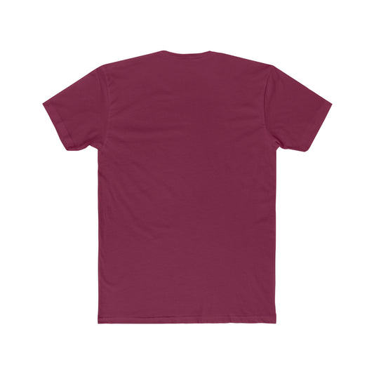 Back view of a plain, premium fitted maroon short-sleeve cotton t-shirt isolated on a white background.