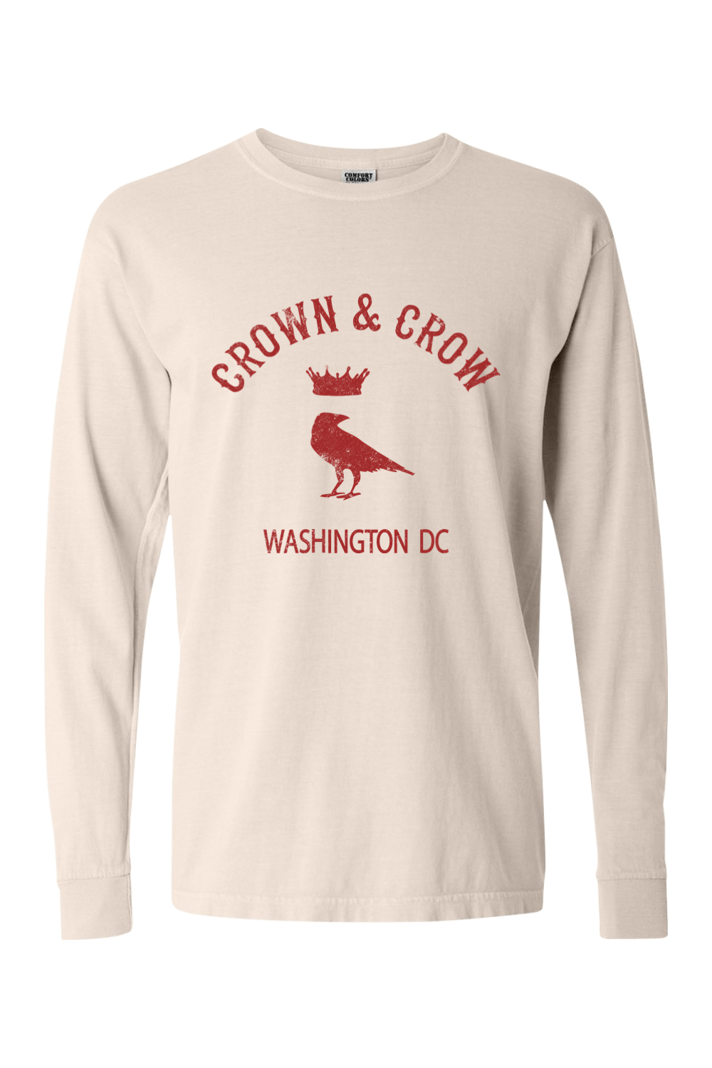 Crown & Crow in Red Mens Garment-dyed Long Sleeve T-Shirt
