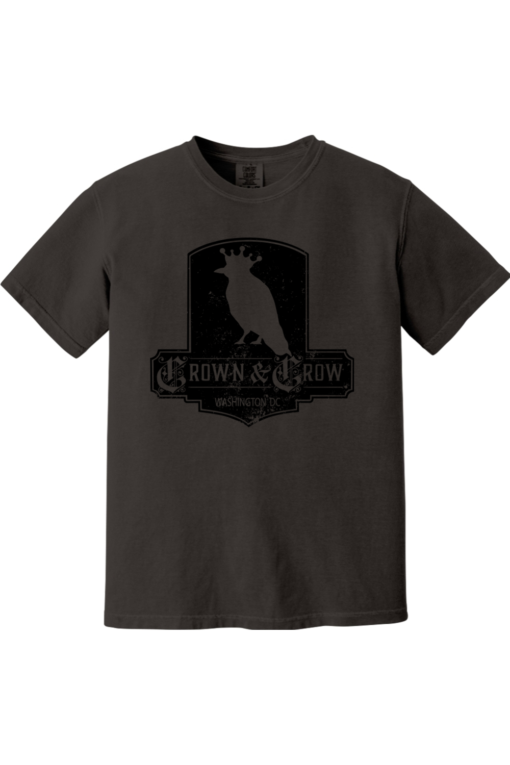 Crown & Crow in Black Distressed Mens Garment-Dyed T-shirt