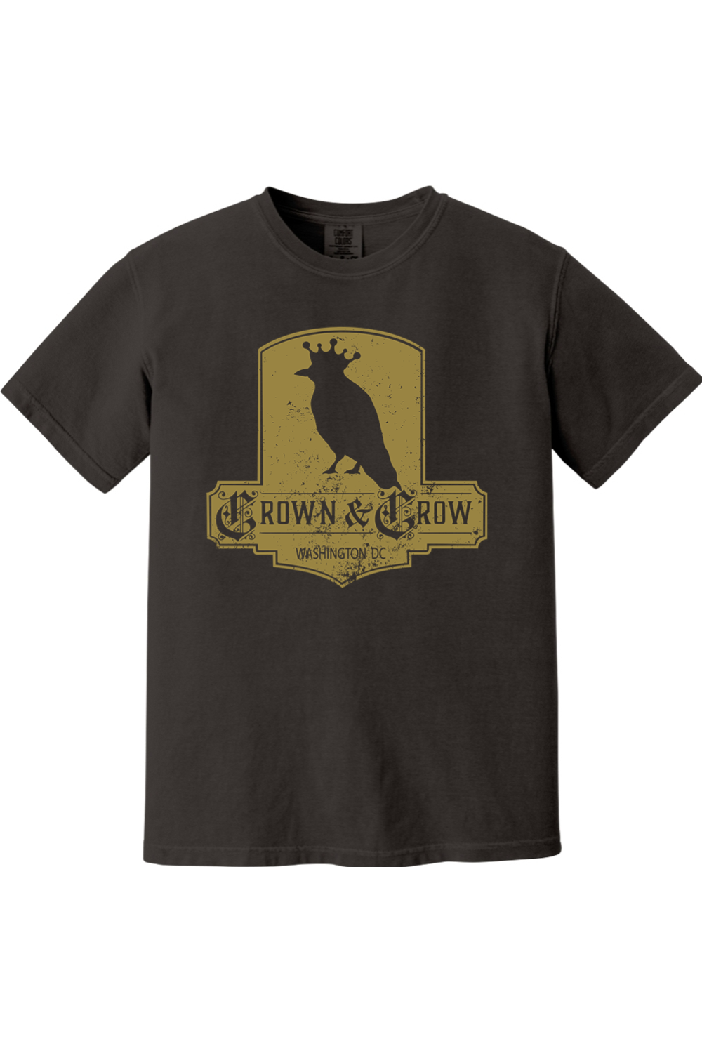 Crown & Crow in Gold Distressed Mens Garment-Dyed T-shirt