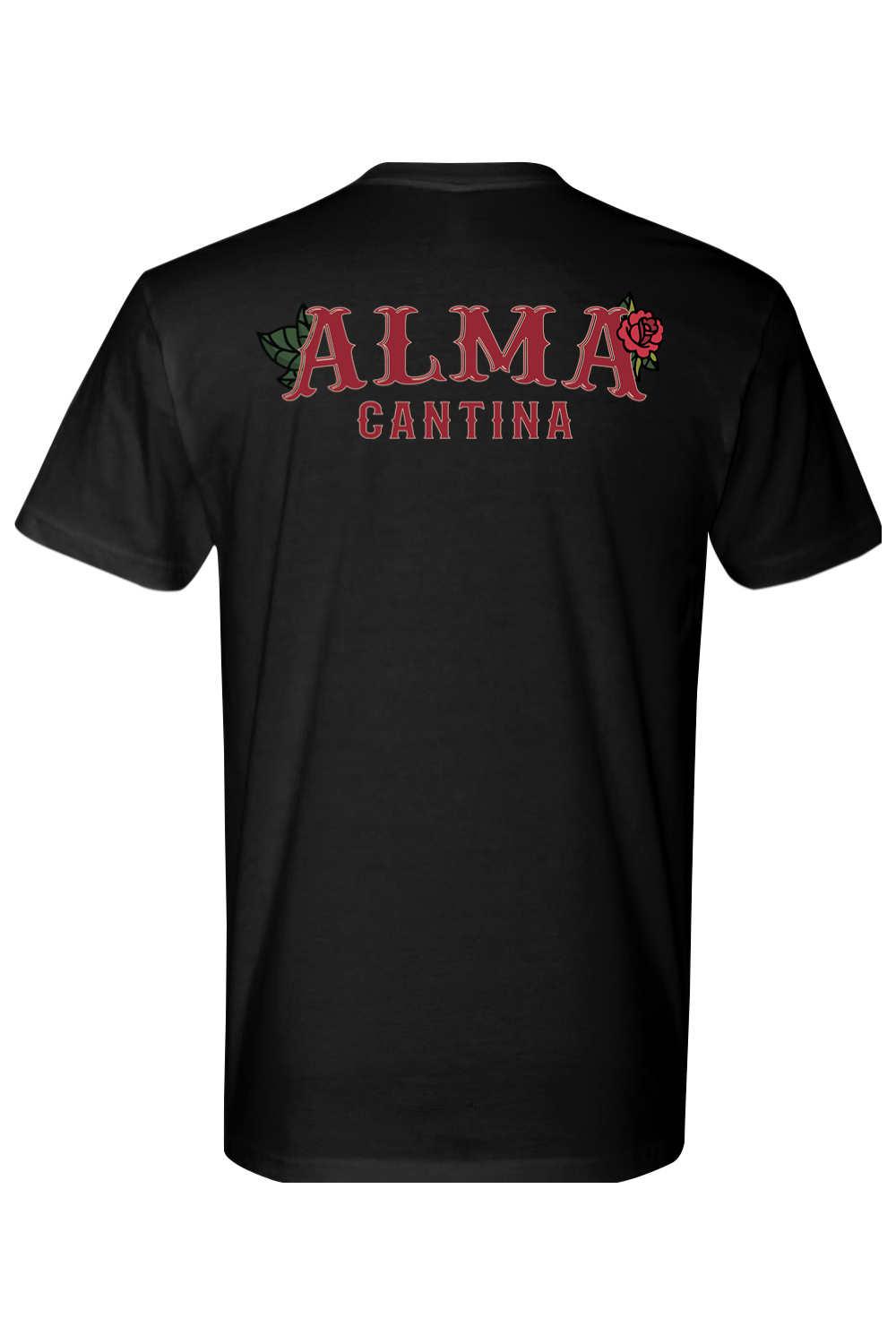Alma Cantina Original Logo & Alma Traditional Rose Premium Fit Cotton T-Shirt - Mens