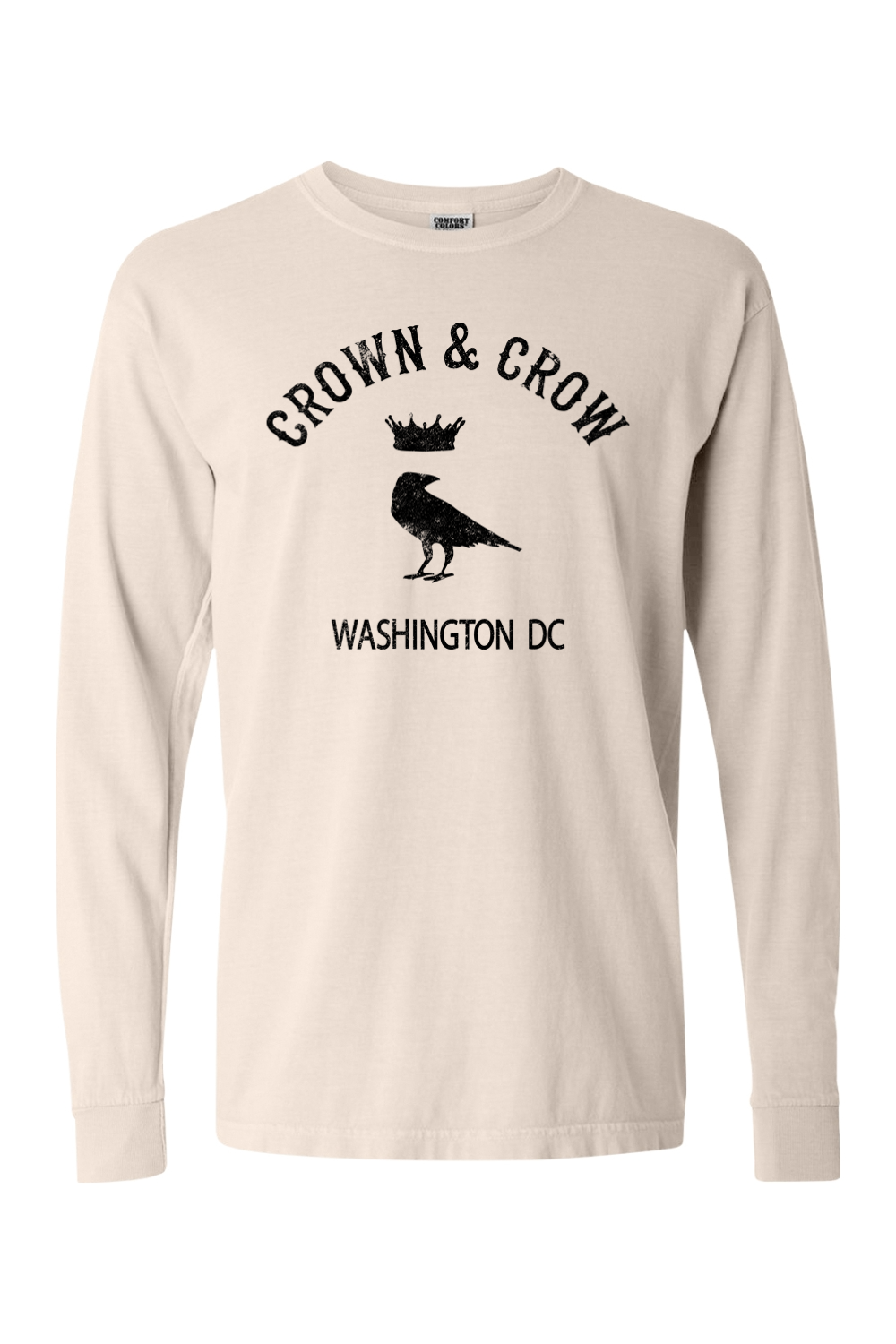 Crown & Crow in Black Mens Garment-dyed Long Sleeve T-Shirt