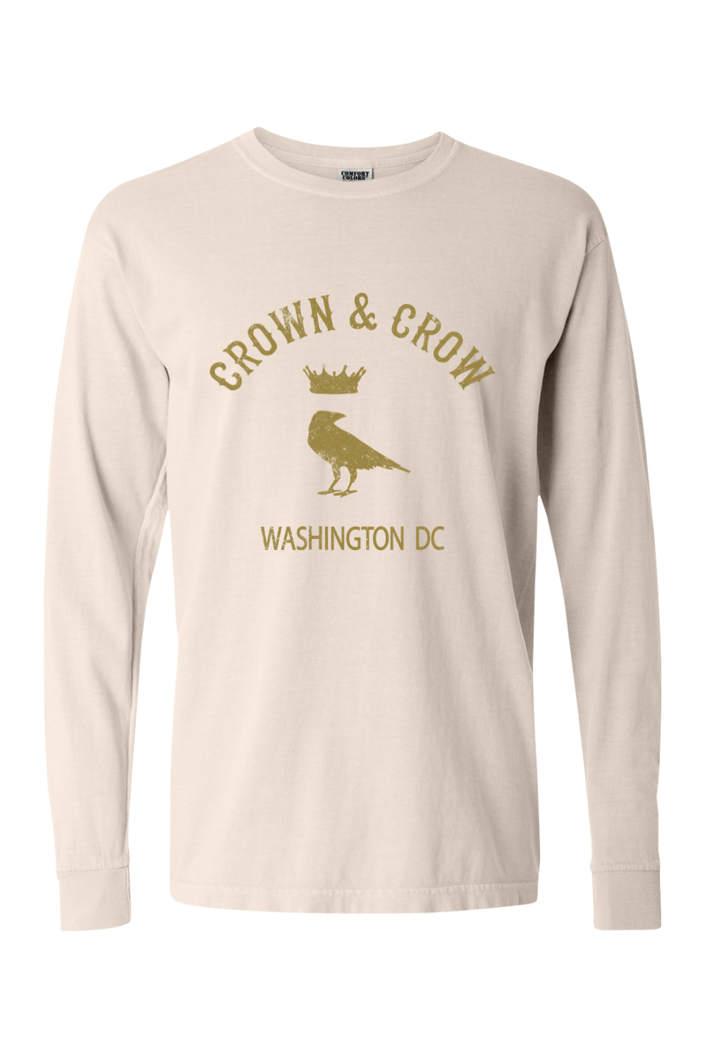 Crown & Crow in Gold Mens Garment-dyed Long Sleeve T-Shirt