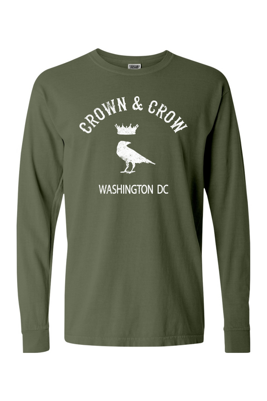 Crown & Crow in White Unisex Garment-dyed Long Sleeve T-Shirt