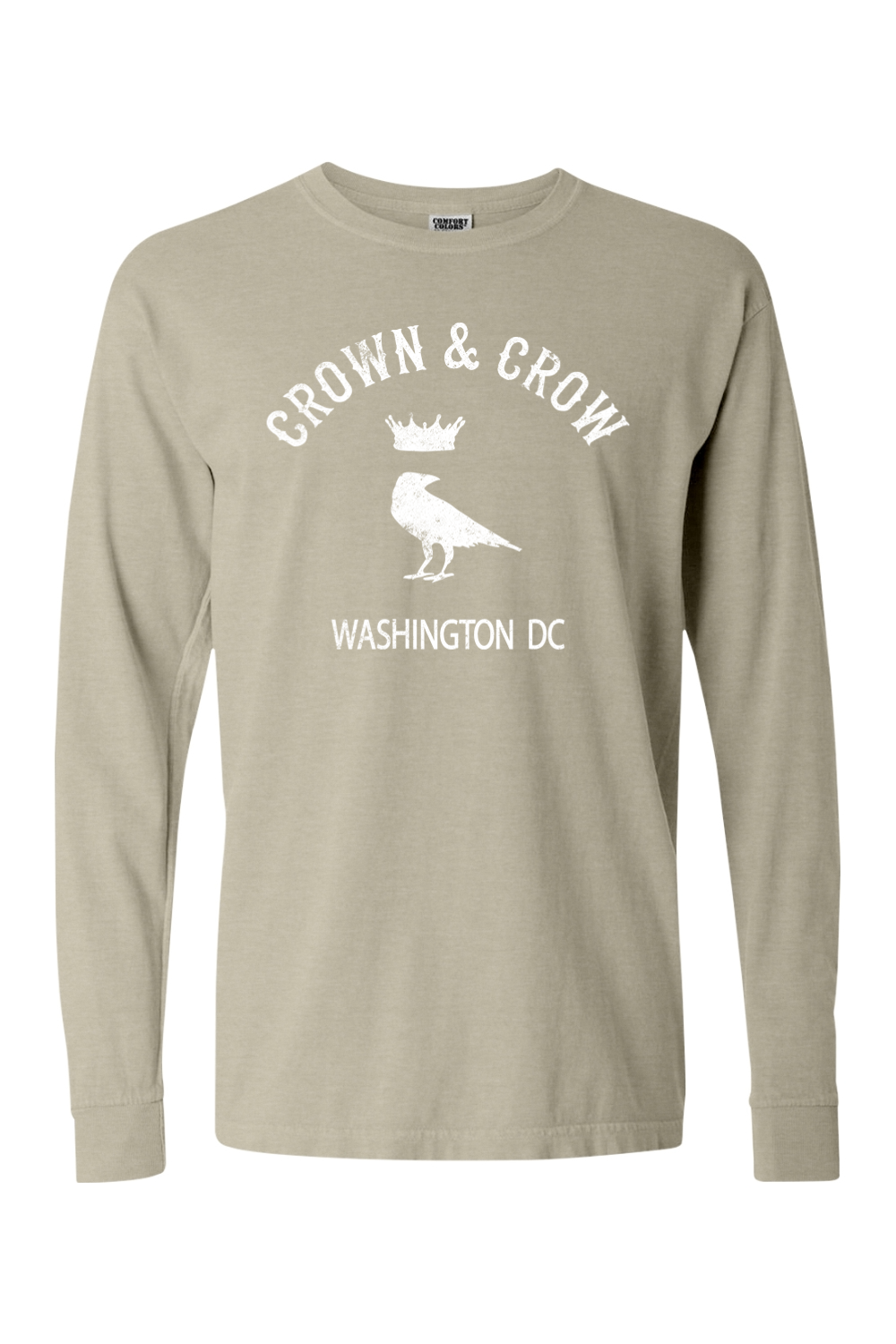 Crown & Crow in White Mens Garment-dyed Long Sleeve T-Shirt