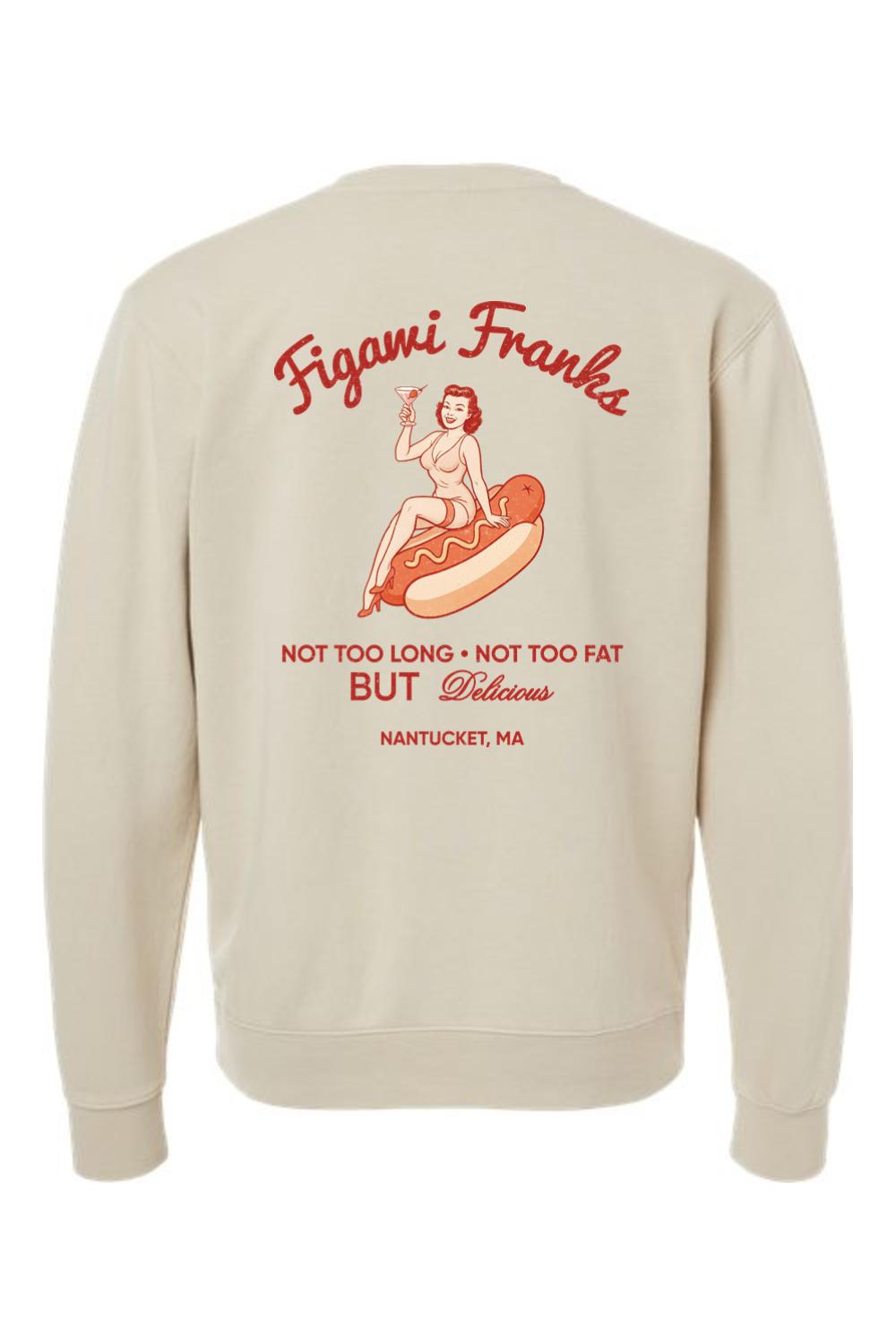 Beige pigment-dyed crewneck sweatshirt featuring a vintage Figawi Franks graphic on the back.