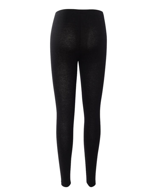 Black form-fitting women's leggings in soft cotton-spandex jersey with a comfortable tunneled elastic waistband.