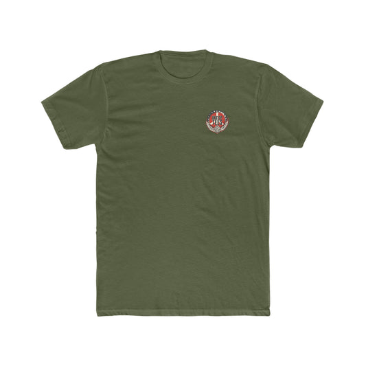 Olive green premium cotton crew neck tee with a small Bartop Tees logo printed on the left chest.