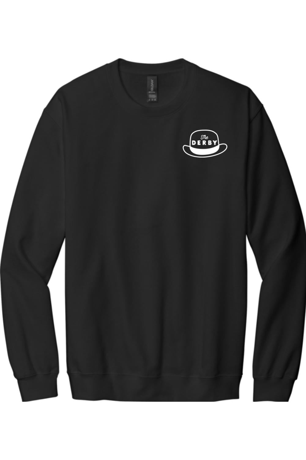 Black long sleeve cotton tee with a white Derby hat logo on the left chest and a relaxed, comfortable fit.