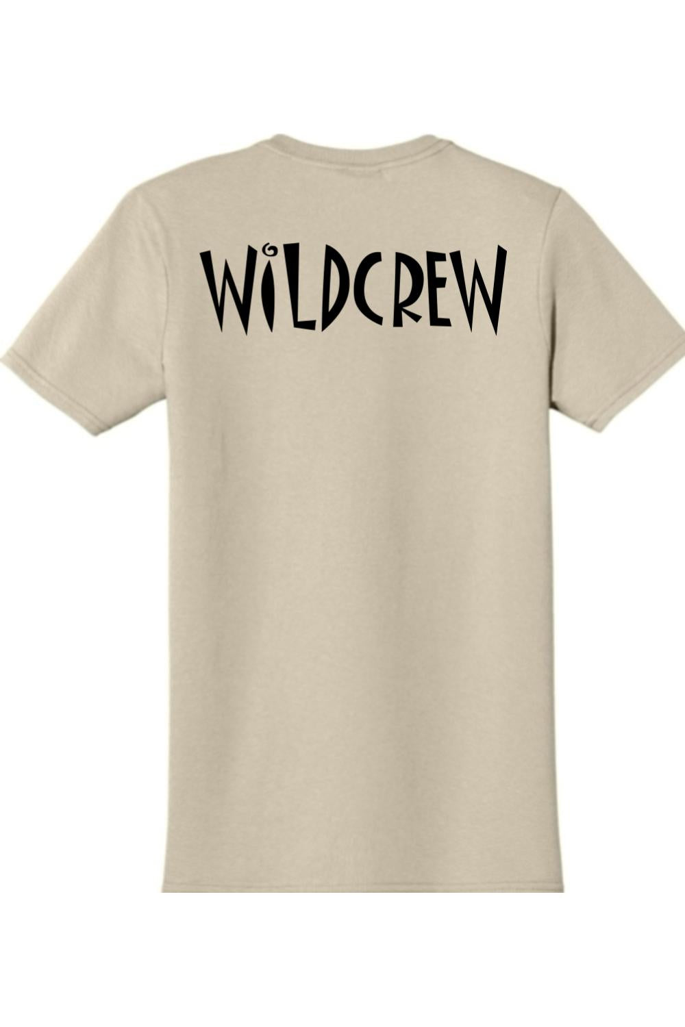 Beige cotton t-shirt featuring the black text WILDCREW printed across the upper back in a stylized font.