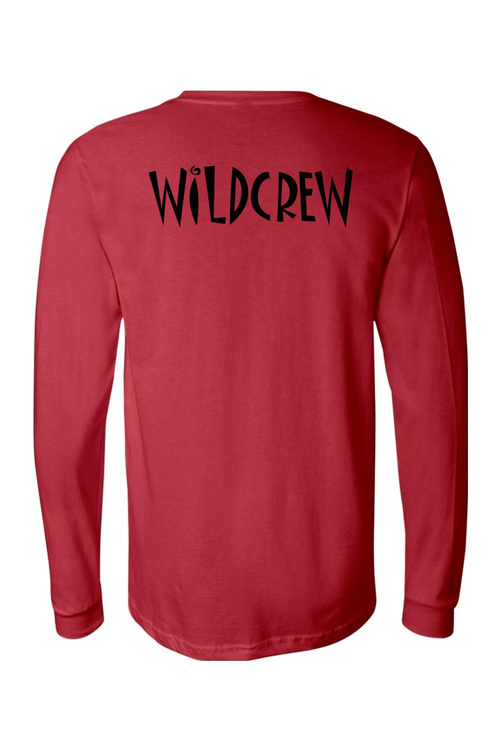 Red long-sleeve cotton jersey featuring the black Wildcrew logo printed on the back.