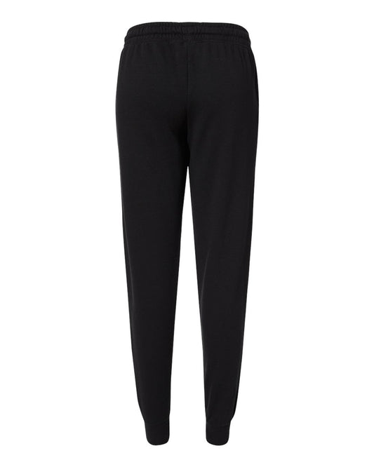 Back view of black Bistro603 women's fleece sweatpants with an elastic waistband and ribbed ankle cuffs.