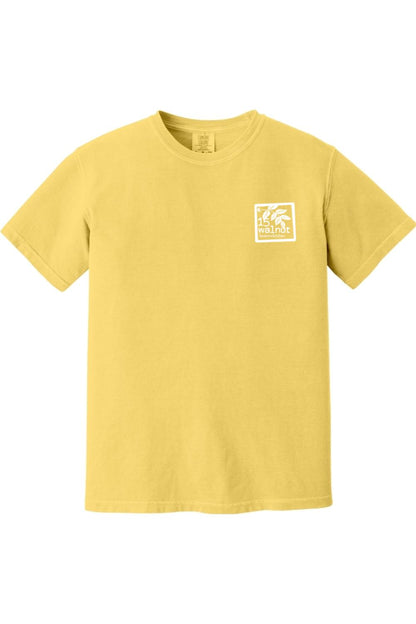 Yellow Comfort Colors short-sleeve t-shirt featuring a white 15 Walnut Tavern + Kitchen logo on the chest.