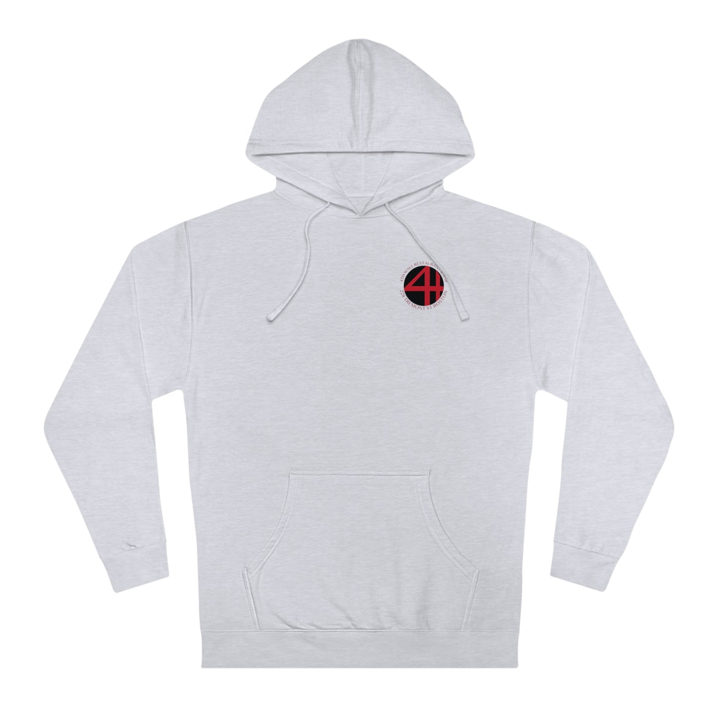 Light gray men's hooded sweatshirt with a front kangaroo pocket and a small 4th Wall logo on the left chest.