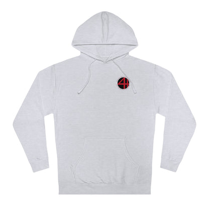 Light gray men's hooded sweatshirt with a front kangaroo pocket and a small 4th Wall logo on the left chest.