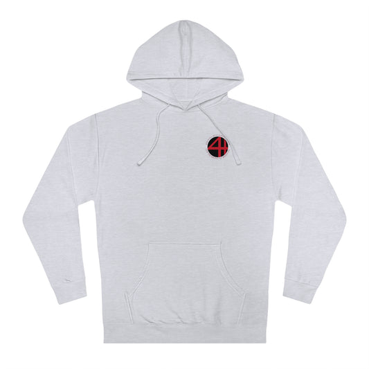 Light gray men's hooded sweatshirt with a front kangaroo pocket and a small 4th Wall logo on the left chest.