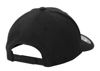 Back view of a black, structured 100% polyester 4th Wall snapback hat with an adjustable 7-position snap closure.