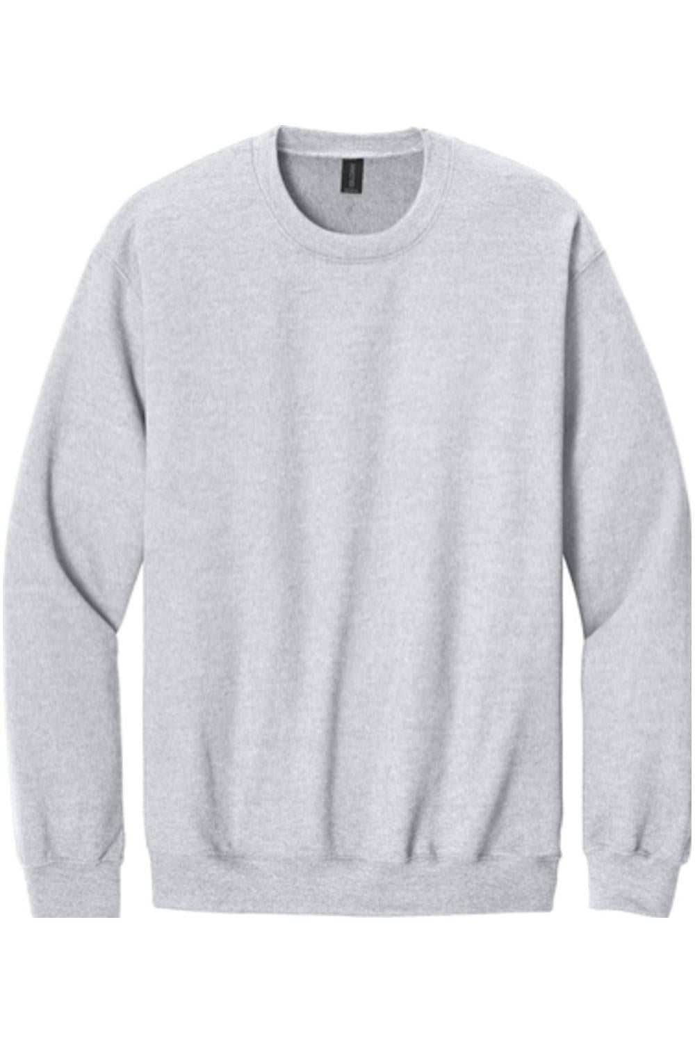 Gildan Softstyle light grey crewneck sweatshirt with a classic fit, ribbed cuffs, and a comfortable cotton blend.