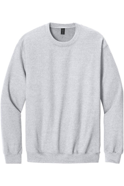 Gildan Softstyle light grey crewneck sweatshirt with a classic fit, ribbed cuffs, and a comfortable cotton blend.