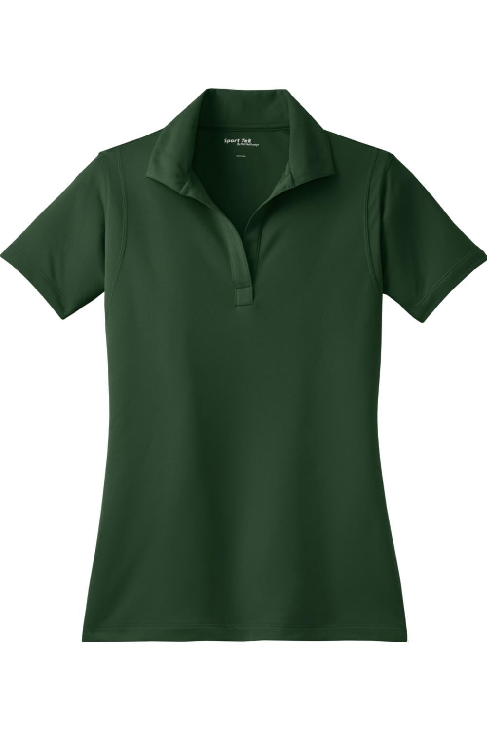 Forest green ladies' Sport-Tek micropique polo with a moisture-wicking fabric, open collar, and short sleeves.