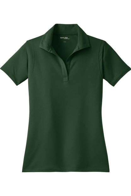 Forest green ladies' Sport-Tek micropique polo with a moisture-wicking fabric, open collar, and short sleeves.