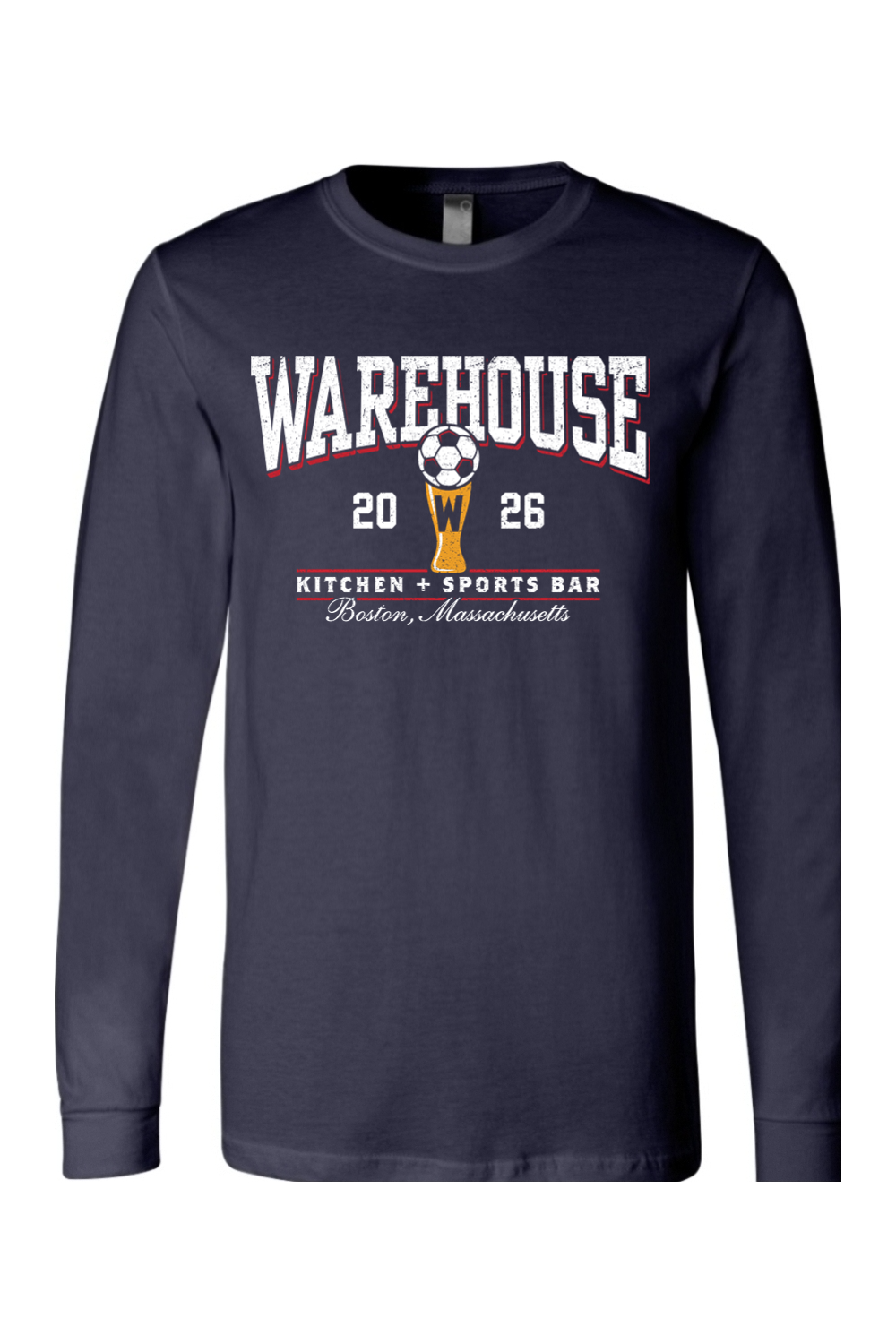 Warehouse Kitchen + Sports Bar Soccer Long Sleeve Cotton T-Shirt - Mens