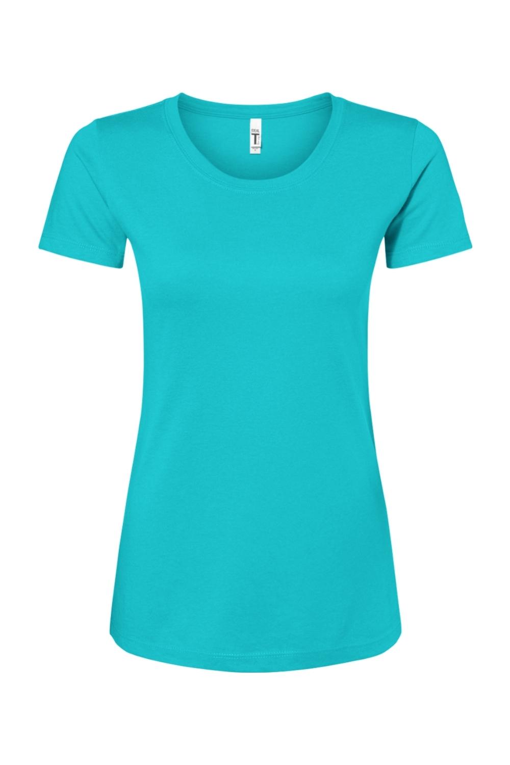 Next Level Women's Ideal Crew t-shirt in bright turquoise, featuring a flattering slim fit and soft cotton-poly blend.