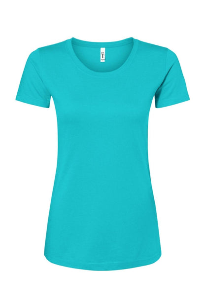 Next Level Women's Ideal Crew t-shirt in bright turquoise, featuring a flattering slim fit and soft cotton-poly blend.