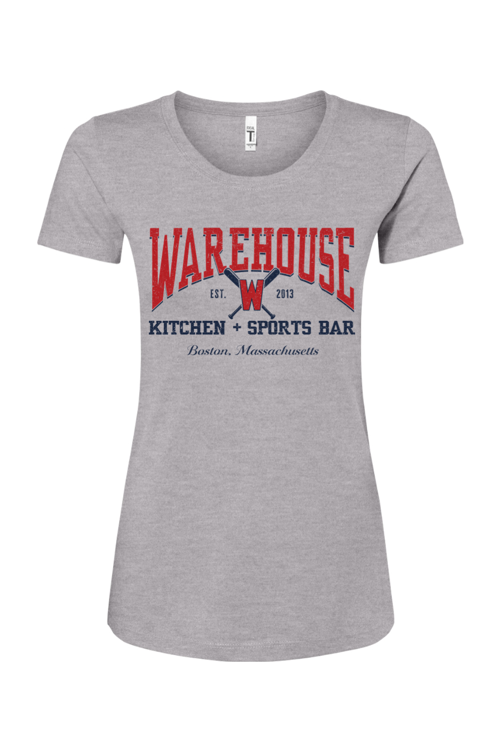 Warehouse Kitchen + Sports Bar Baseball Navy & Red on Cotton Blend T-Shirt  - Women's