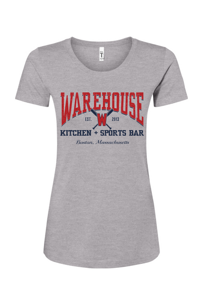 Warehouse Kitchen + Sports Bar Baseball Navy & Red on Cotton Blend T-Shirt  - Women's