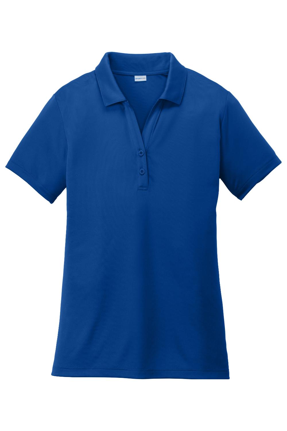 Royal blue Sport-Tek ladies moisture-wicking polo with a self-fabric collar and two-button placket.
