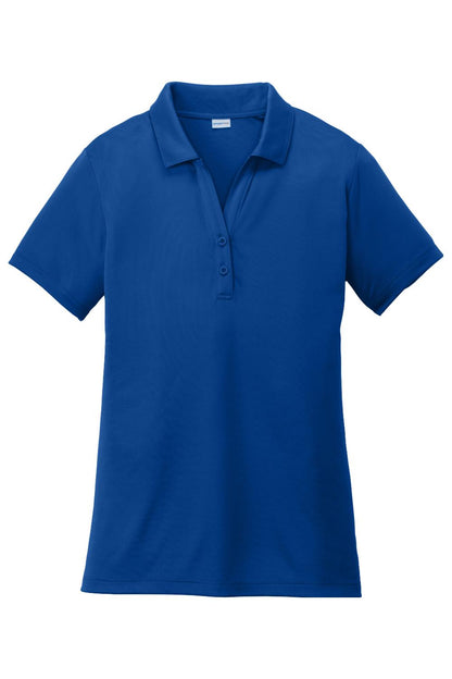 Royal blue Sport-Tek ladies moisture-wicking polo with a self-fabric collar and two-button placket.