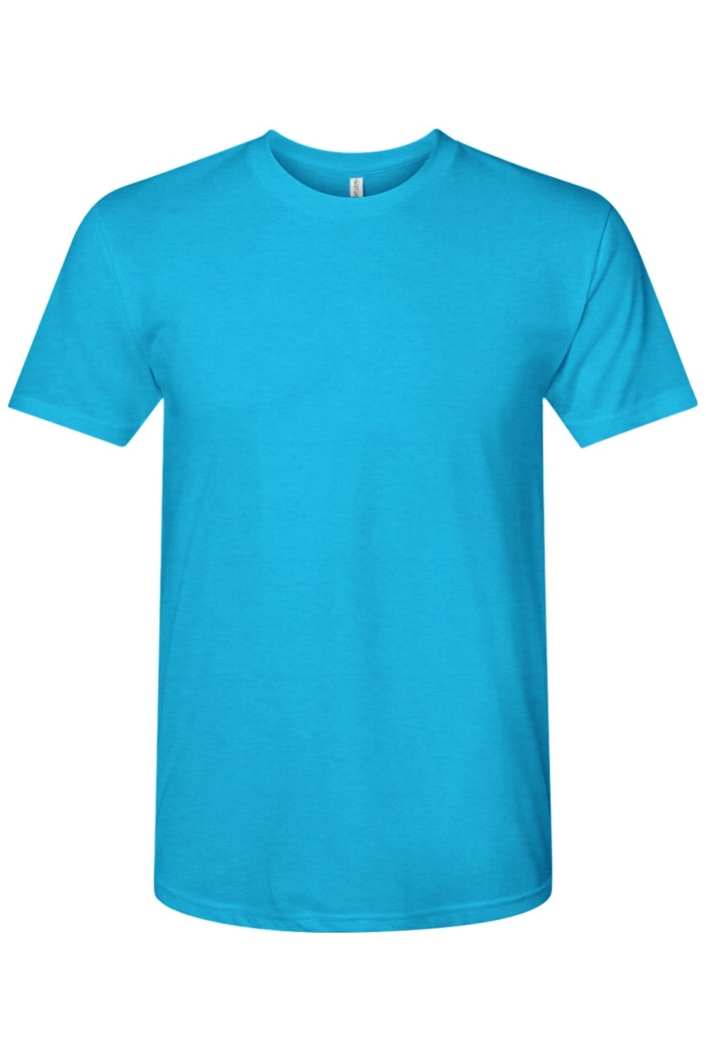 Bright turquoise Next Level tri-blend crewneck t-shirt with a soft, lightweight fabric texture.