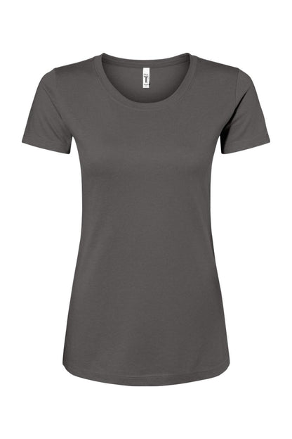 Dark grey Next Level women's crew neck t-shirt in a soft cotton-polyester blend with a flattering slim fit.