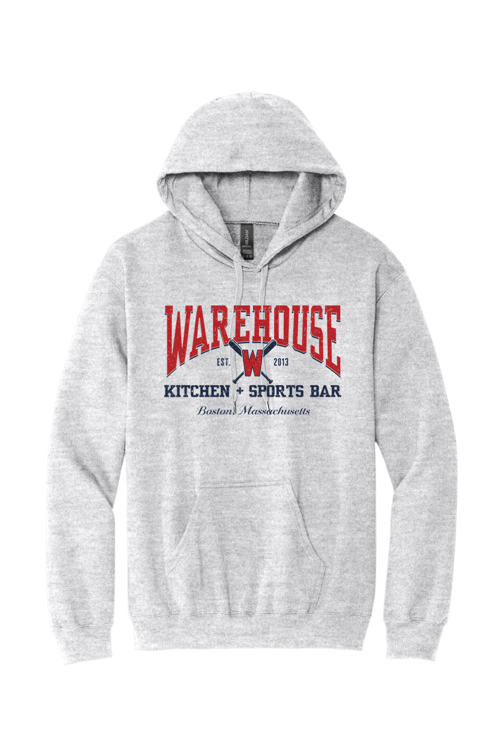 Warehouse Kitchen + Sports Bar Baseball Navy & Red on Hoodie - Unisex