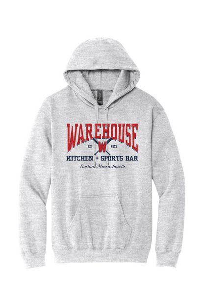 Warehouse Kitchen + Sports Bar Baseball Navy & Red on Hoodie - Unisex