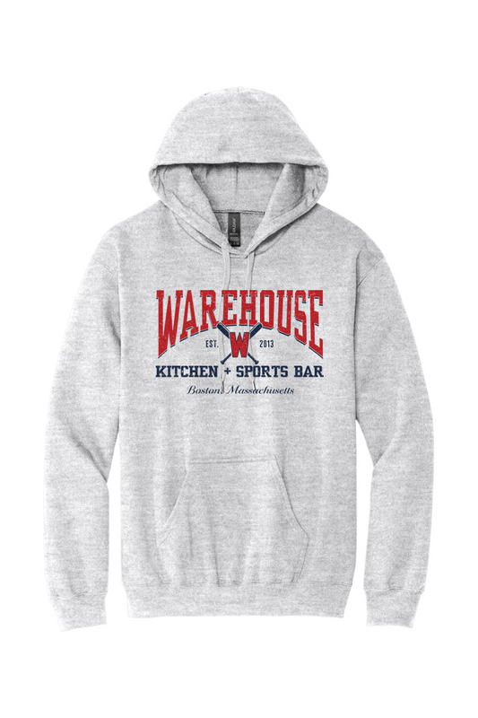 Warehouse Kitchen + Sports Bar Baseball Navy & Red on Hoodie - Unisex