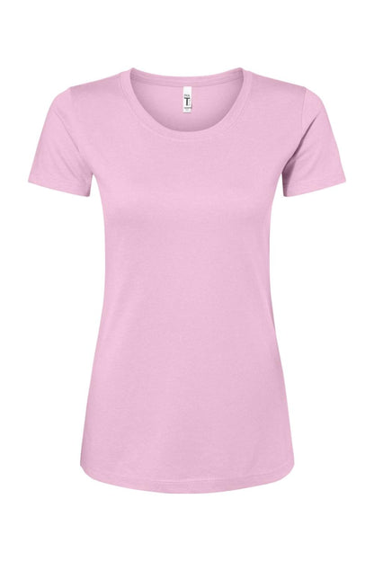 Light pink Next Level Ideal women's crew neck t-shirt made from a soft cotton-polyester blend.