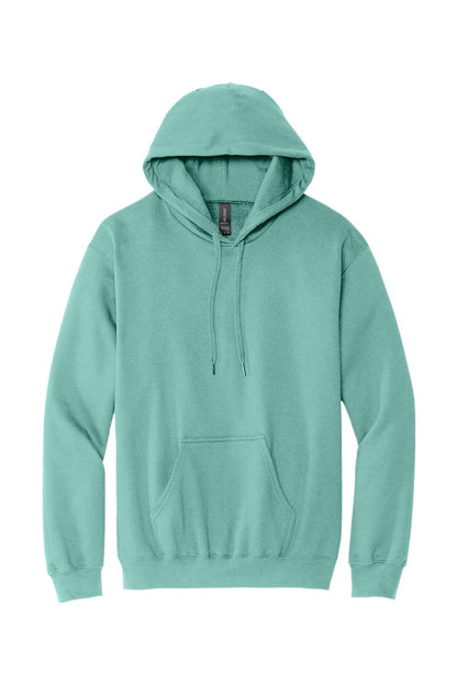 Teal Gildan Softstyle pullover hoodie with a front kangaroo pocket and matching drawstring hood.