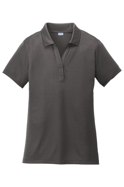 Dark grey Sport-Tek ladies moisture-wicking polo with a self-fabric collar and two-button placket.