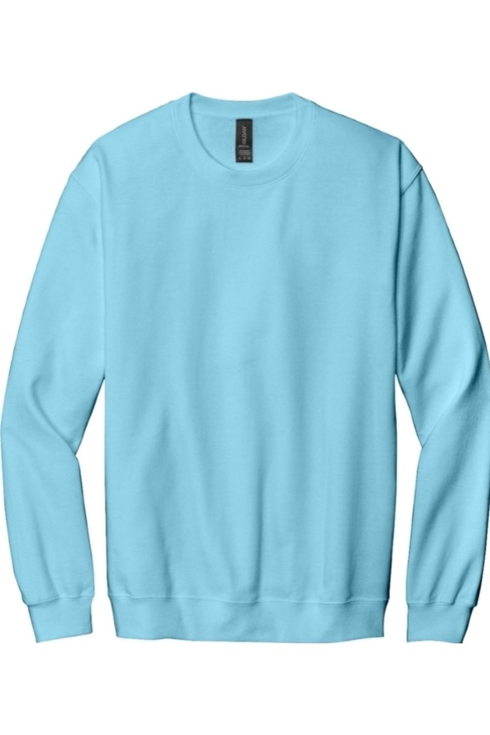 Light blue Gildan Softstyle crewneck sweatshirt with a classic fit, long sleeves, and ribbed cuffs.