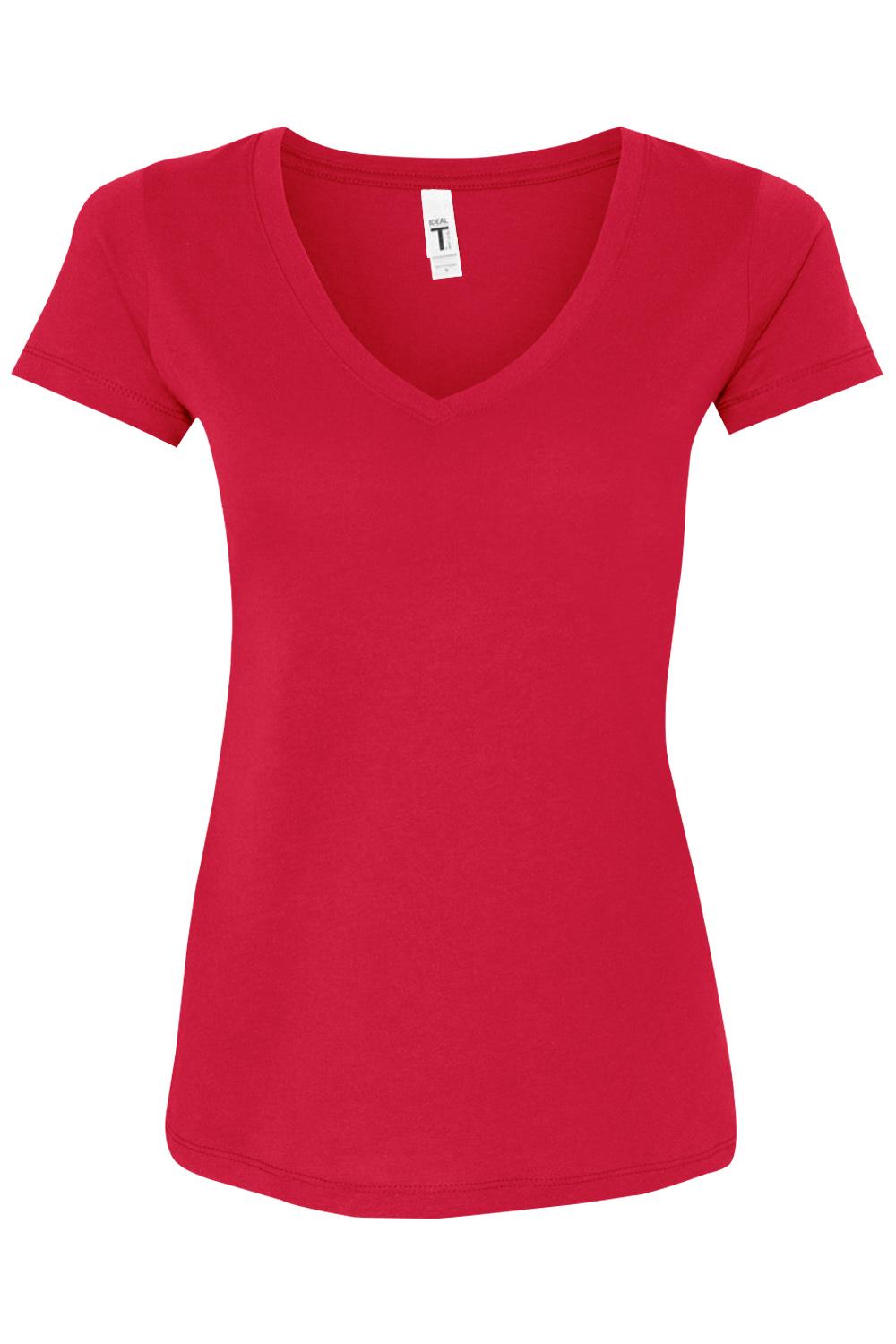 Red Next Level Women's Ideal V-neck t-shirt made from a soft cotton blend with a flattering, fitted silhouette.