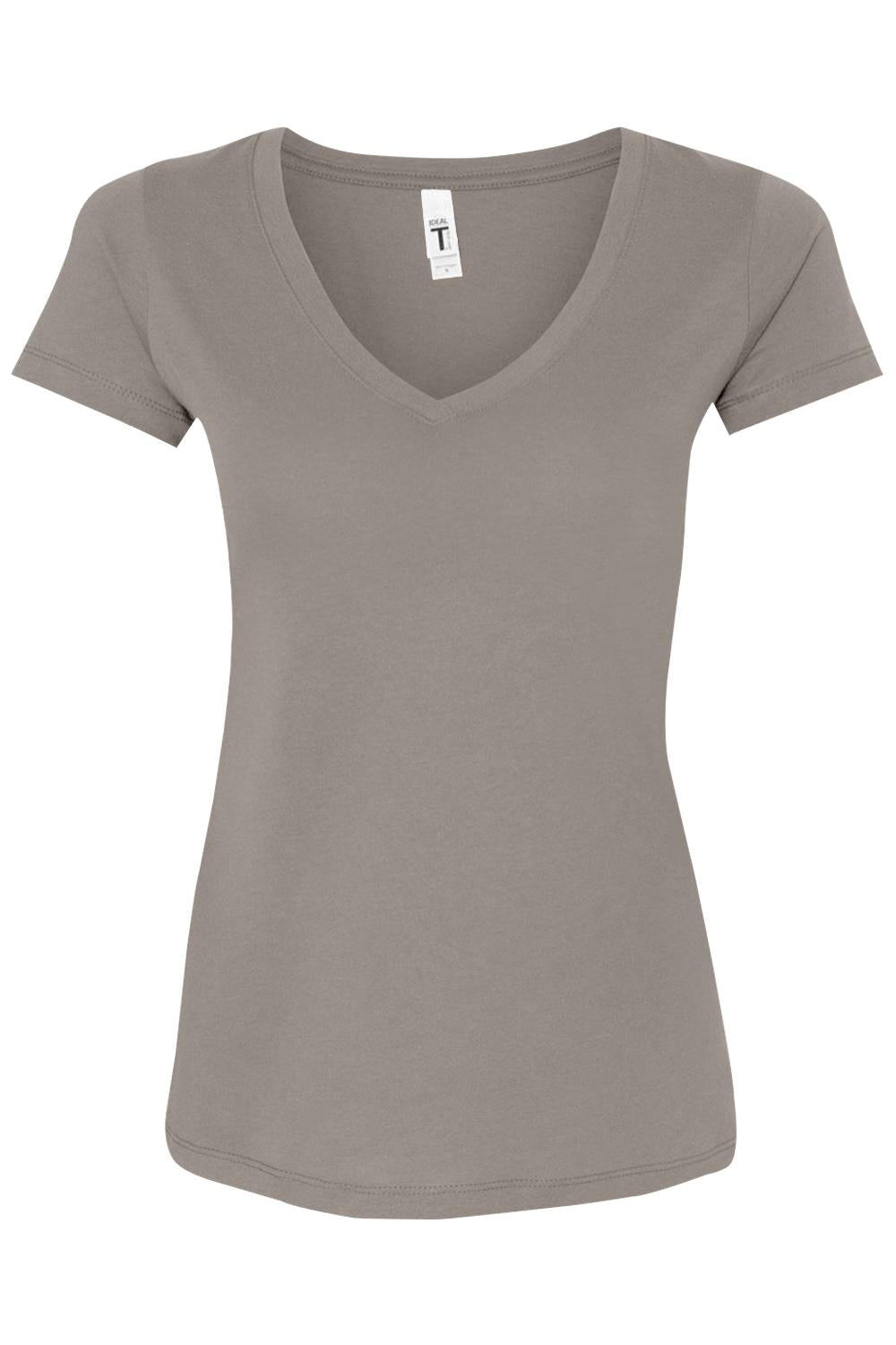 Women's grey Next Level Ideal V-neck t-shirt in a soft cotton blend with a flattering, fitted silhouette.