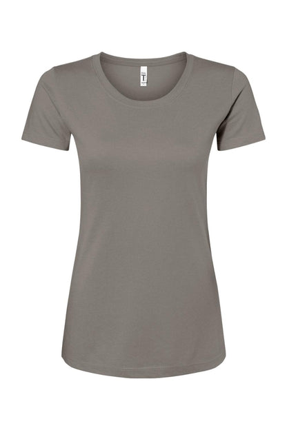 Women's grey Next Level Ideal crew neck t-shirt in a soft cotton-polyester blend with a flattering slim fit.